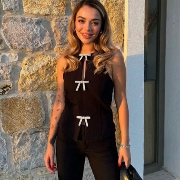 ZARA JEWEL BOW HALTER TOP - Picture 2 of 13